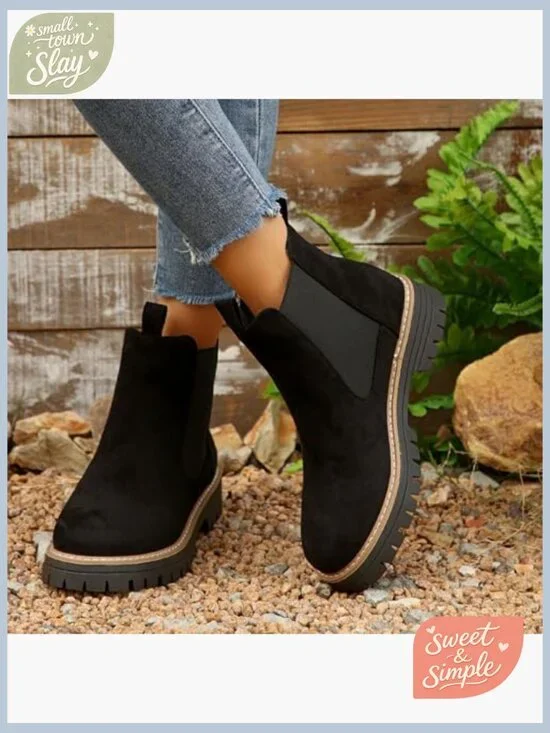 Chunky Chelsea Boots Platform Slip-On Ankle Boots Block Heel All Season - Picture 2 of 7